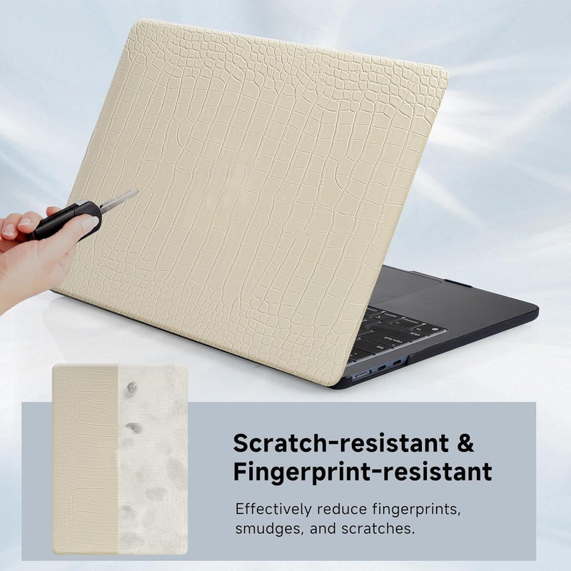 FUNUT for MacBook Air 13 Inch Case 2022 2021 2020-2018 Release M1 A2337 A2179 A1932 Touch ID, Crocodile MacBook Air M1 Case Leather Laptop Hard Shell Case & Keyboard Cover for Mac Air 13 Inch, Pudding - Image 4